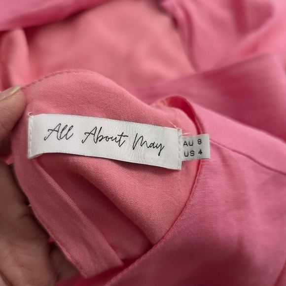 All About May Fairy Linen Cotton Pink Cutout Back Mini Glam Party Dress Size 4 - Picture 9 of 14